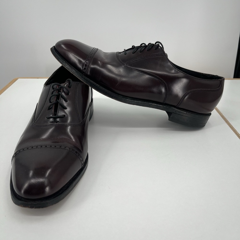FLORSHEIM Men's 10D Brown Burgundy Leather Oxfords Cap Toe High Shine Dress Shoe